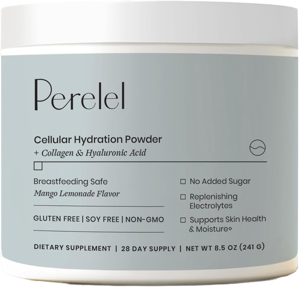 Pólvora de hidratación de Perelel, Suplemento de electrolito con ácido colágeno &amp; hialurónico, sabor de limón de mango, soy " Gluten libre, no GMO, no azúcar añadido, 28 piezas