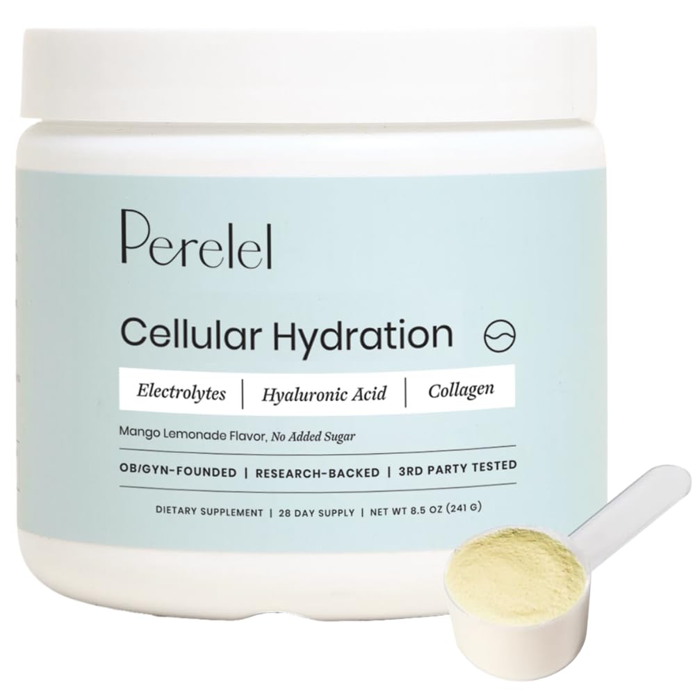 Pólvora de hidratación de Perelel, Suplemento de electrolito con ácido colágeno &amp; hialurónico, sabor de limón de mango, soy " Gluten libre, no GMO, no azúcar añadido, 28 piezas