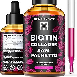 Biotina líquida con Collagen &amp; Saw Palmetto Extracto para Mujeres y Hombres Silenciosos Suplemento de Crecimiento del Cabello gotas  DHT Blocker ← Apoyo a la próstata