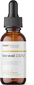 Adapt Naturals Vitamin D3 K2 1000 IU Supplement with MCT Oil, Bioavailable Highly Absorbable Liquid Formula, Overcome Vitamin D Deficiency, Support Immune & Metabolic Health - 1 FL Oz, 600 Servings