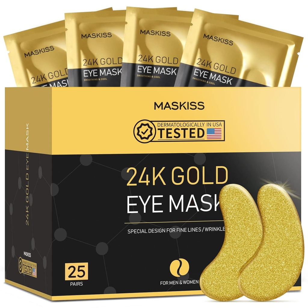 24k Gold Under Eye Patches (25 Parejas), máscara de ojos, productos de cuidado de piel de colágeno, parches de ojos para ojos hinchados, máscaras de ojos para círculos oscuros y dificultad