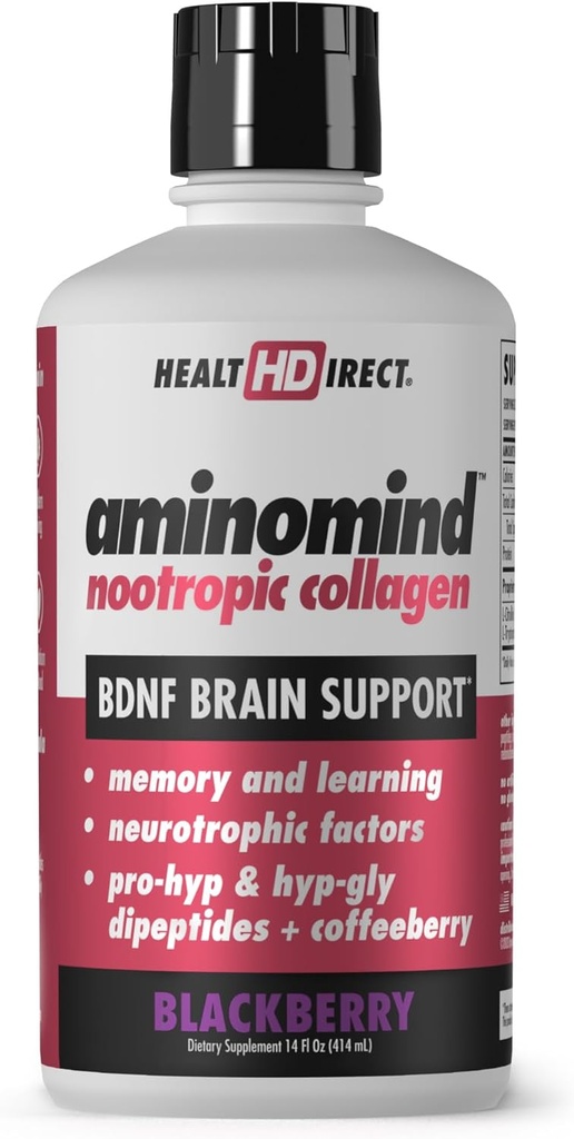 HEALTH DIRECT - AminoMind - Suplemento Nootropic Collagen para la salud cerebral y BDNF - Pro-Hyp & Hyp-Gly Dipeptides, Coffeeberry Antioxidants - BlackBerry - 14 Fl Oz (28 Servings)