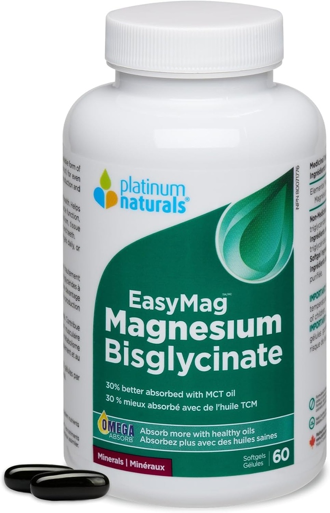 Platinum Naturales EasyMag Magnesium Bisglycinate, 60 Softgels