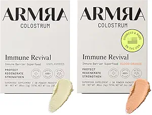 ARMRA ColostrumTM Premium Powder, Grass Fed, Gut Health Bloating Immunity Skin & Hair, Contains 400+ Bioactive Nutrients, Keto, Gluten & Fat Free (Unflavored, Blood Orange Bundle ← 60 Servings)
