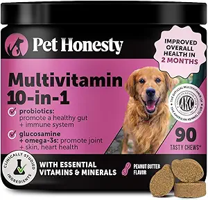 Suplemento de perros multivitamínicos, condroitina de Glucosamina para perros, probióticos, aceite de pescado omega, suplementos de perros y vitaminas, vitaminas para alergias a la piel y la carne, ( mantequilla de maní 90 ct)