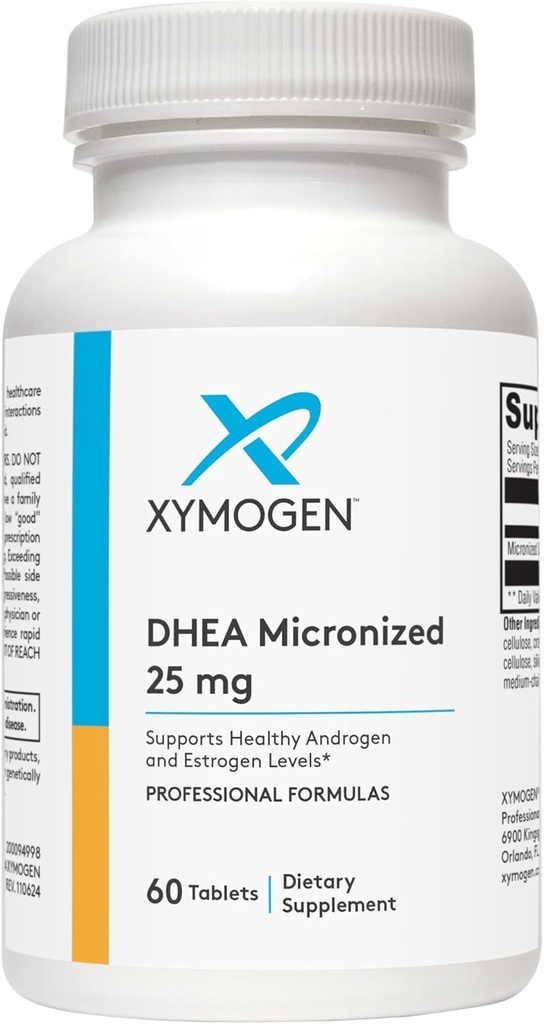 XYMOGEN DHEA 25 mg - Suplemento micronizado de DHEA para hombres de mujeres - Apoyo sano Andrógeno y niveles de estrógeno " Apoyo Adrenal (60 Tablas)