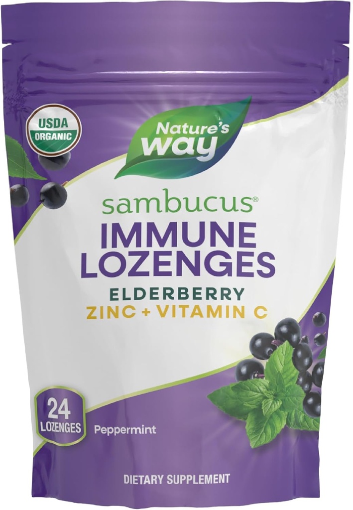 Manera Sambucus Zinc Lozenges con Elderberry y Vitamina C, Peppermint Flavored, 24 Lozenges