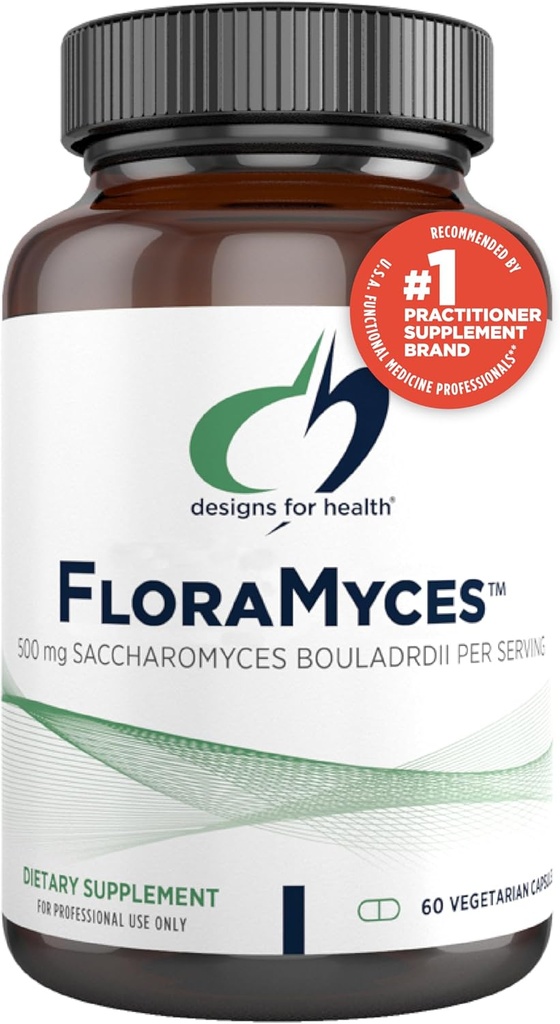 Diseños para la salud FloraMyces 500mg Saccharomyces Boulardii Probiotic - Gut Health Supplements - Shelf-Stable Digestive Probiotics for GI Health - Dairy-Free, Vegan Probiotic (60 cápsulas)