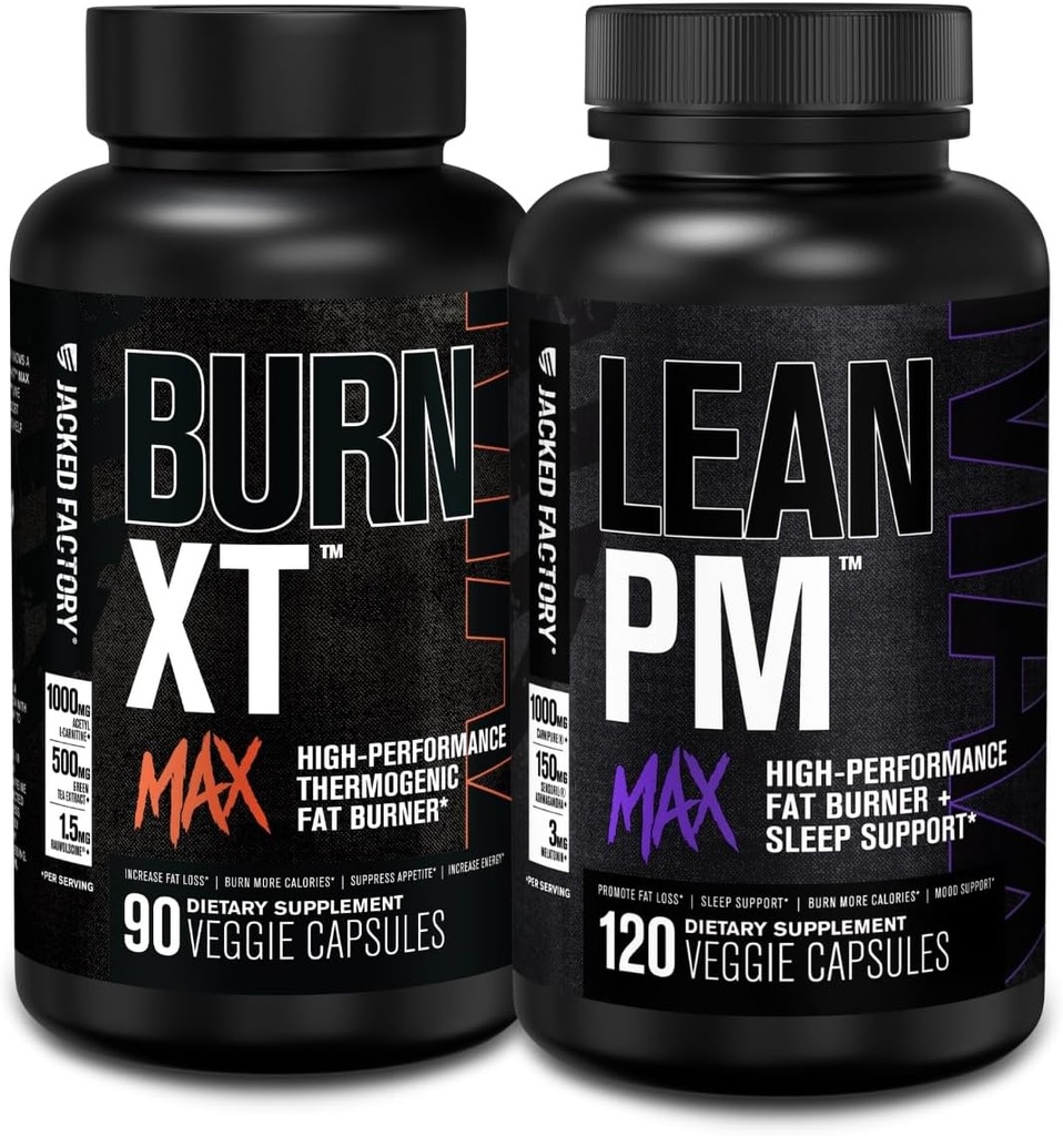 Jacked Factory Burn-XT Max - Thermogenic Fat Burner " Appetite Suppressant (90 Capsules) " Lean PM Max High-Performance Weight Loss, Fat Burner, " Appetite Suppressant (120 cápsulas)