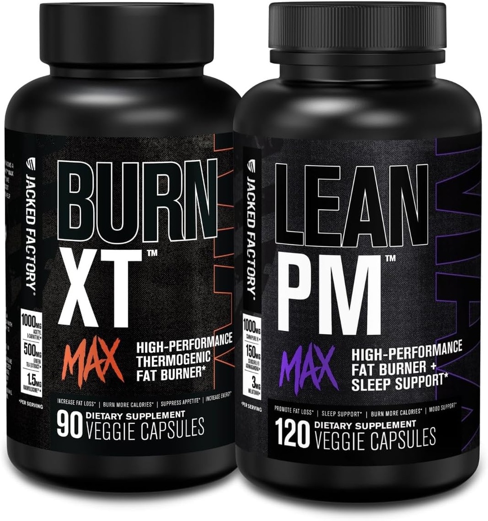 Jacked Factory Burn-XT Max - Thermogenic Fat Burner " Appetite Suppressant (90 Capsules) " Lean PM Max High-Performance Weight Loss, Fat Burner, " Appetite Suppressant (120 cápsulas)