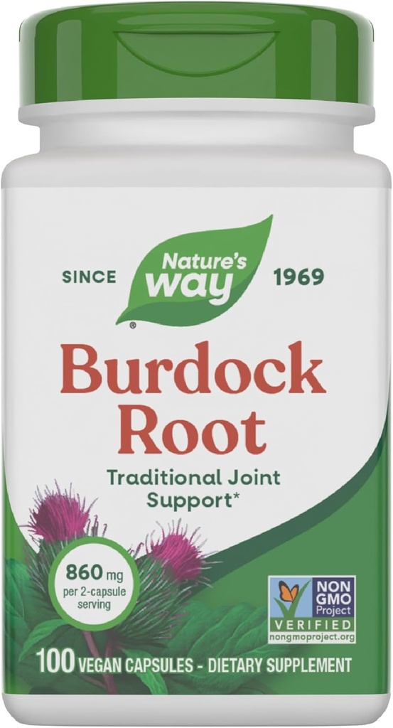 Bota de Burdock Way de la Naturaleza, Apoyo Conjunto Tradicional*, 100 cápsulas Vegan (Paquete May Vary)