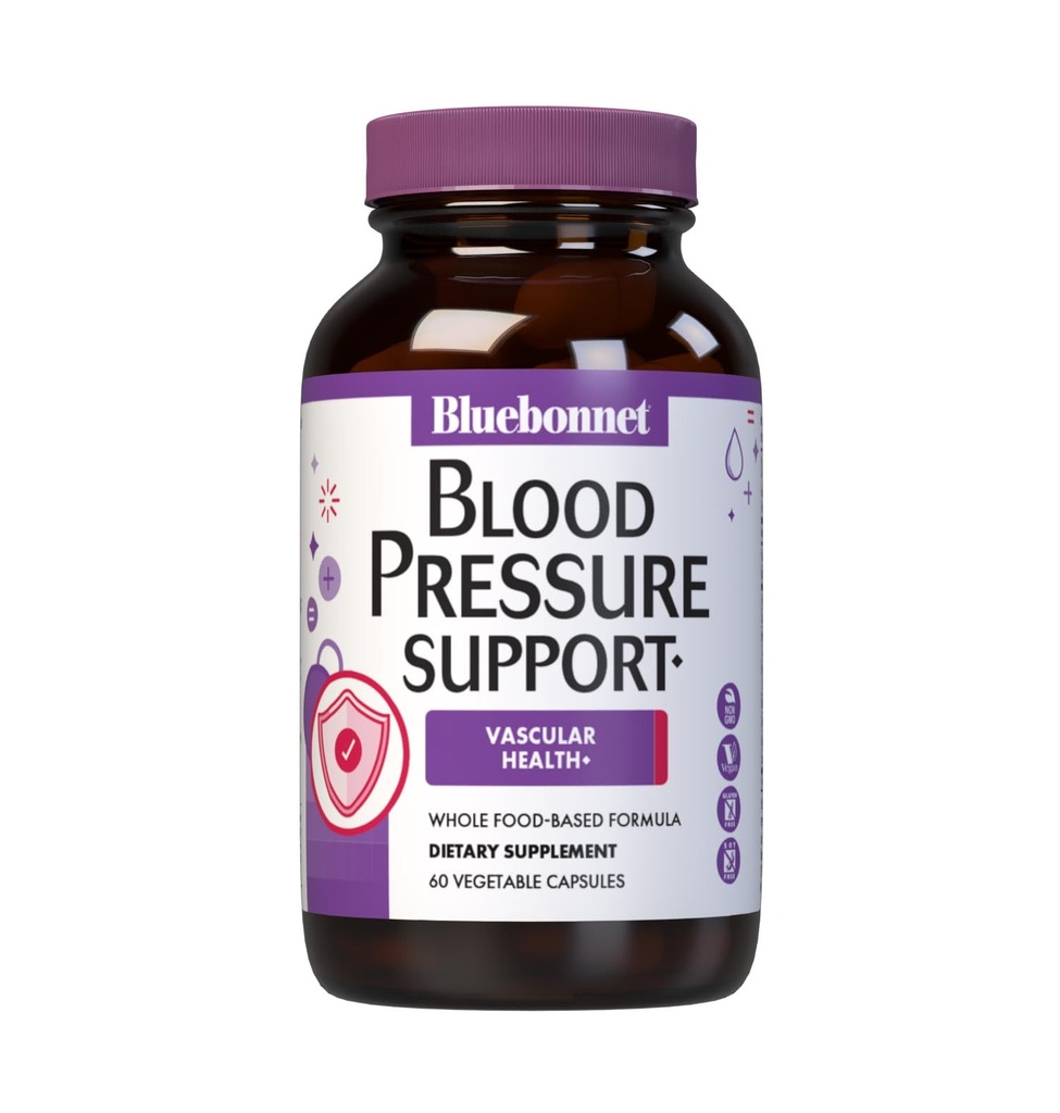Bluebonnet Nutrition Blood Pressure Support, Vascular Health*, Non-GMO, Vegan, Libre de gluten, Libre de soja, sin lácteos 60 cápsulas vegetales, 30 servicios