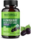NATURELO Elderberry Gummies Immune Support with Sambucus Elderberry + Vitamina C + Zinc Certified Organic, 60ct