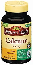 Calcio hecho de la naturaleza, 500 mg, Con vitamina D, Tablas, 130 Cuenta (Pack of 3)