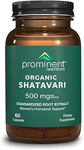 Prominent Nutrition Organic Shatavari Capsules, Hormon Support for Women, 500 mg, 60 Cuenta, Standardized Root Extract Formulated for Women’s Health - 1 Pack