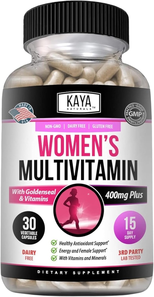 Kaya Naturals Multivitamina de la Mujer, Antioxidante Saludable en general, y Apoyo Inmunitario, Vitaminas A, D, C, E, Biotina, Ácido Fólico, &amp; Multi-Mineral, Energía & Metabolismo Vitamina Suplemento 30 Conde