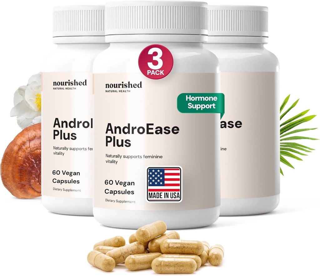 Nourished AndroEase Plus - Suplemento de Equilibrio Natural para Mujeres - Fórmula Vegana con Zinc & Saw Palmetto - 180 cápsulas para el bienestar diario " Vitality - Made in USA