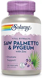 SOLARAY Saw Palmetto and Pygeum - Saw Palmetto for Men and Pygeum Bark - with Zinc, Vitamin B6, Pumpkin Seed and Amino Acids - Suplementos de próstata para hombres w/Beta Sitosterol, 30 Servings, 120 VegCaps