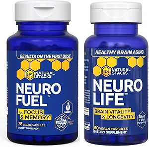 NATURAL STACKS NeuroFuel Nootropic + NeuroLife Bundle - Supports Focus, Memory & Brain Longevity* - Brain Health Supplements - 135 Capsules Total