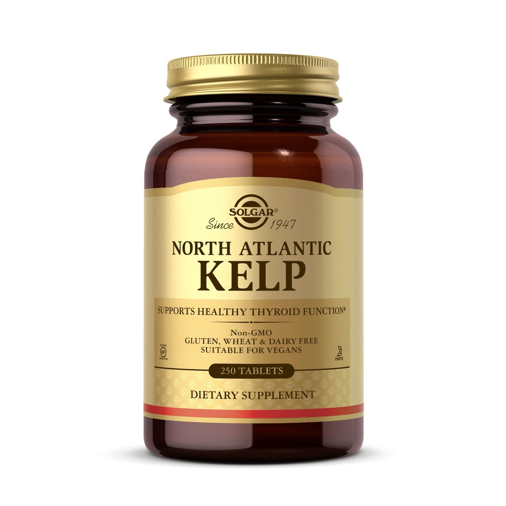 Solgar North Atlantic Kelp, 250 Tablets - Fuente Natural de Iodine - Soportes Función de Tiroides saludables - Gluten Gratis, Dairy Free, Kosher - 250 Servimientos