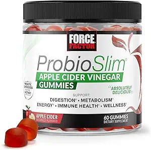 Factor de fuerza ProbioSlim Manejos de vinagre de manzana con LactoSpore orgánico Probióticos y Prebióticos para apoyar la digestión, el metabolismo y la salud inmunitaria, 60 Gummies