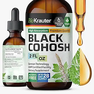 BIO KRAUTER Black Cohosh Root Tincture - Vegan Black Cohosh Suplementos Mujeres Apoyo - Alcohol y azúcar Gratis - 2 Fl.Oz.