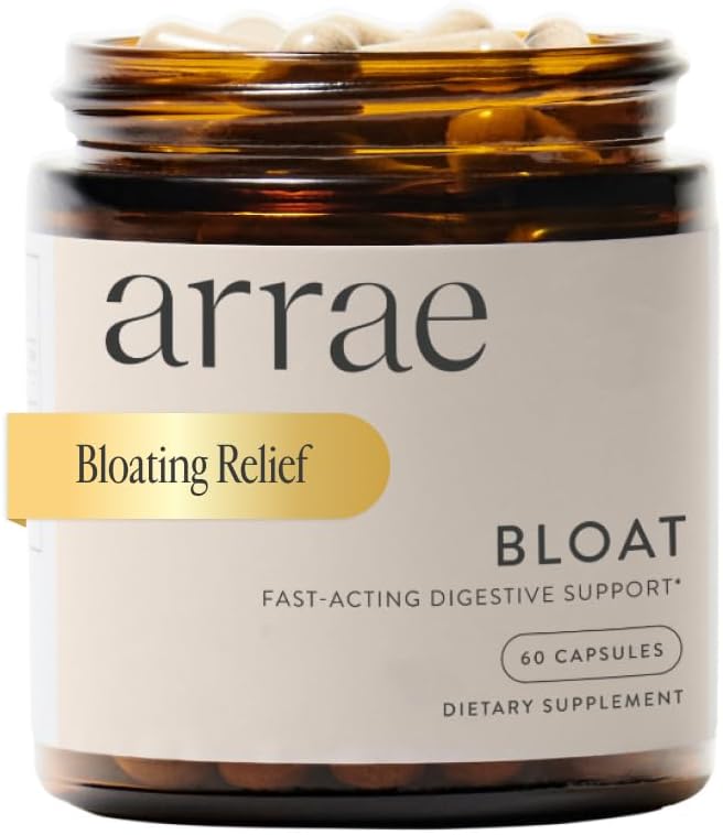 Arrae Fast-Acting Bloating Relief Digestive Enzymes, All Natural Bloat, Gas &amp; Indigestion Relief Capsules, 60 Cuenta