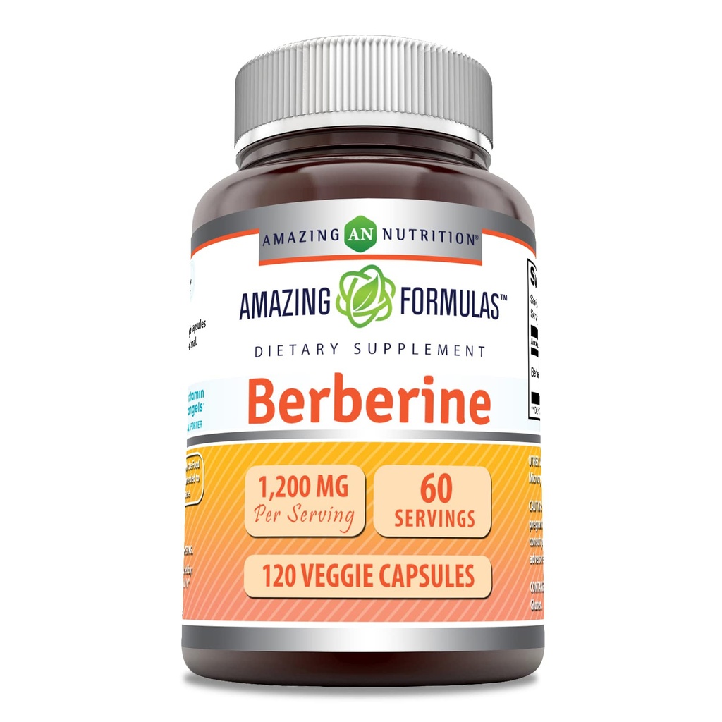 Amazing Formulas Berberine Supplement | 1200 Mg per Serving | Veggie Capsules | Non-GMO | Gluten-Free | Made in USA (1 Pack, 120 Count)