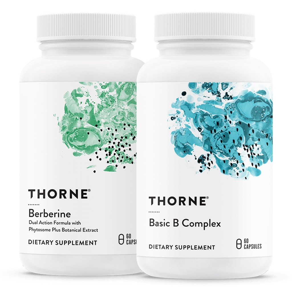 THORNE - Complejo B básico (60 cápsulas) & Berberine (60 cápsulas) Bundle - Apoya la salud del corazón, la función del sistema inmunitario " Brain Health - Gluten Free, Dairy Free