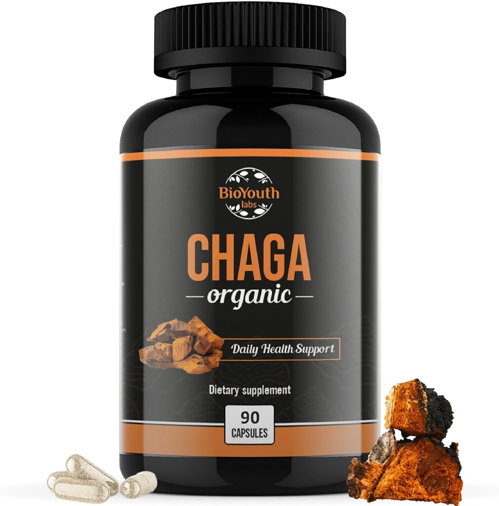 Chaga Capsules Suplemento Orgánico Silenciosos Apoyos Salud Inmunitaria " Vitality " Vida diaria Apoyo inmunitario Silencio Orgánica Chaga Mushroom Extracto tención 90 Capsules (1 Month Supply)