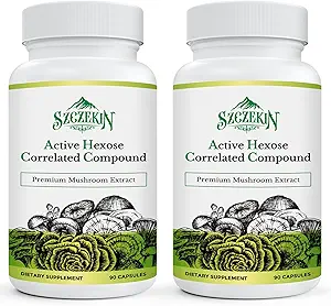 Hexose activo Correlated Compound 1500 mg Suplemento, Natural 8 Mushroom Extract Supplement, Immune System, Liver Function, Natural Killer and T Cells Activity, 180 Veggie Capsules