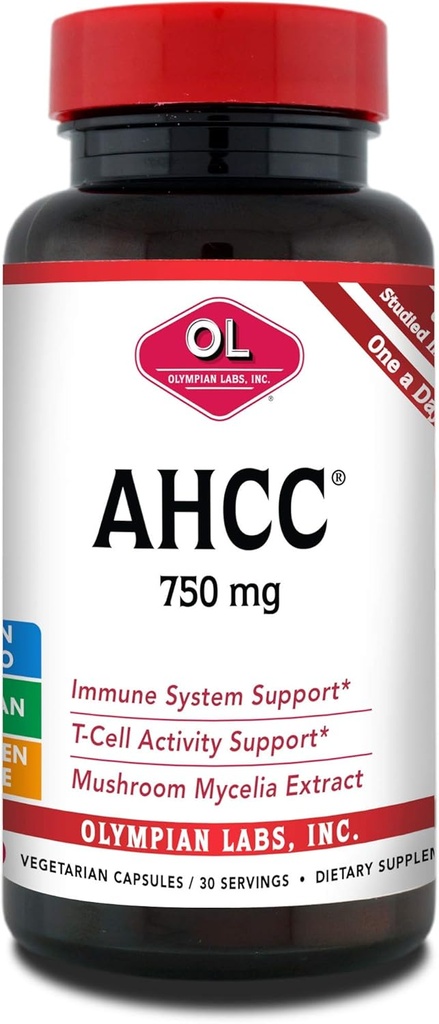 Olympian Labs Premium AHCC Suplemento 750mg de AHCC por Cápsula – Soporta Salud Inmune, Función del hígado y actividad de célula de asesino natural- 30 cápsulas