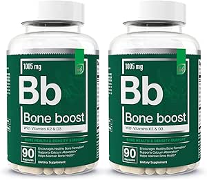 Elementos esenciales Boost Bone Health Supplement - Bone Support and Calcium Supplement with Vitamin D 3, K2, Cissus Quadrangularis for Bone Strength - 180 Capsules (60 Day Supply) (2-Pack)