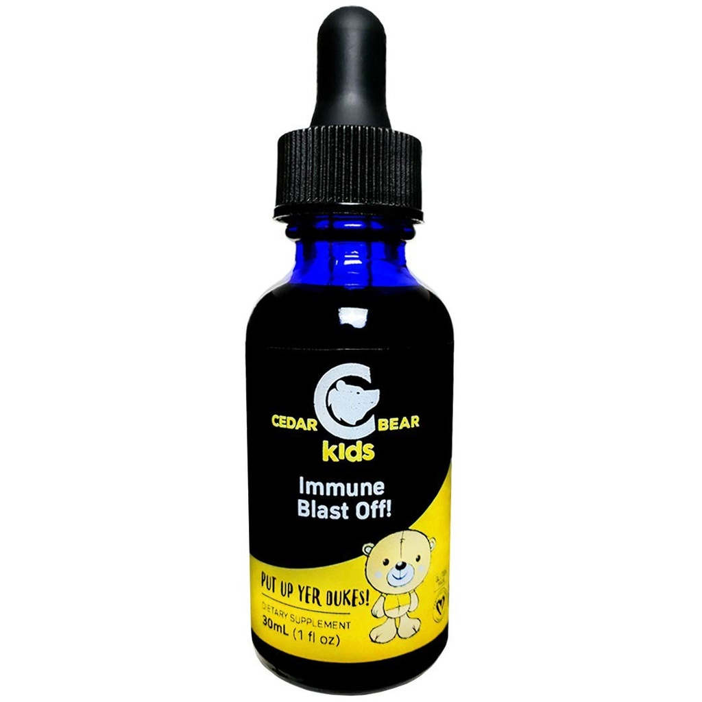 Cedar Bear Immune Blast Off! para niños un suplemento herbal líquido que soporta y activa la respuesta del sistema inmunitario a lo largo del cuerpo, específicamente en el sistema respiratorio 1 FL Oz