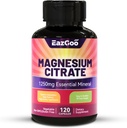 Capsulas de Citrato de Magnesio 1250mg, Suplemento de Citrato de Magnesio de Alta Absorción con Magnesio Elemental, Suplemento de Magnesio Extra de Fuerza, No GMO, Libre de gluten, 120 cápsulas vegetales