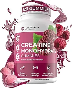 Suplementos de Creatina de Premio para Hombres/Mujeres - Gummies de Monohidrato de no GMO 5g para fuerza, apoyo a la resistencia, recuperación muscular - 120 Gummies