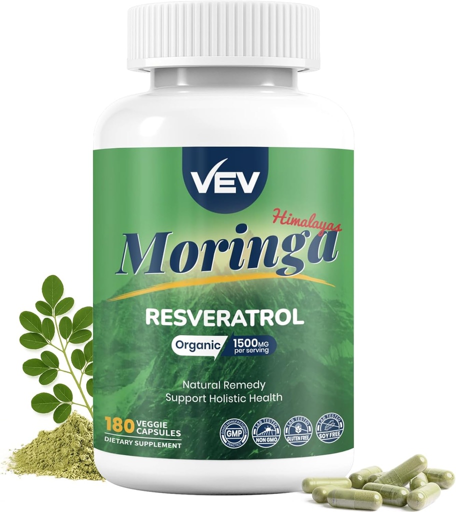 VEV Moringa Capsules – con Turmeric " Resveratrol AnteriorSuplemento básico para funciones inmunitarias Apoyo a la vida cotidianaSkin Wellness " Daily Energy eterna180 Vegan Capsules