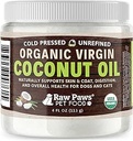 Raw Paws Orgánica Virgen aceite de coco para perros &amp; gatos, 4-oz - Soporta sistema inmunitario, digestión, salud oral, tiroides - Alivio de alergia natural para perros - Alivio de bolas de pelo