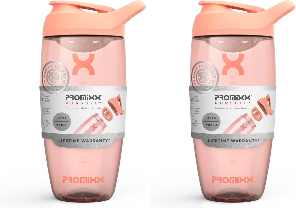 Botella Promixx PURSUIT Protein Shaker – Botellas Premium Sports Blender para Mezclas Proteínas y Sacudas de Suplemento – Taza de Proteína Fácil Limpia y Durable (Pack de 2)