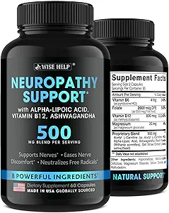 Neuropatía Soporte Alivio de Descomfort Natural Nerve - Hecho en EE.UU. - Antioxidante Nerve para Neuralgia Trigeminal, Neuropatía Diabética " Periférica - Manos, Cuello, Pies " Tratamiento de los Dedos Fórmula - 60 Caps