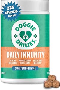 Doggie Dailies Omega 3, Salmon Oil " Nutrients for Skin, Coat " Allergy Support (Salmon, 225 Soft Chews)
