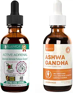 Active Adrenal + Active Ashwagandha - Asistencia Adrenal Health + Energy - Liquid Delivery for Better Absorption - Rhodiola, Ashwagandha, B-Vitamins, Holy Basil &amp; More!