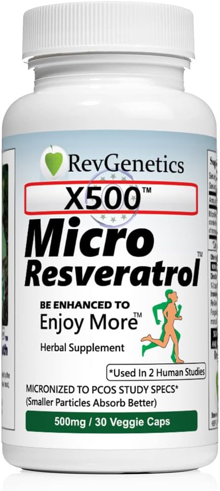 X500: Pure Resveratrol 500mg - Pure Trans-Resveratrol - 30 Vegetarian Capsules - 500 mg per Capsule