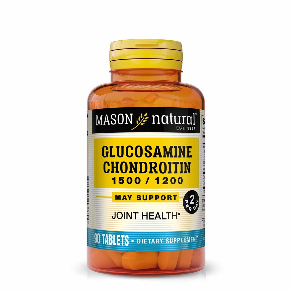 MASON NATURAL Glucosamine Chondroitin 1500/1200 2 Per Day with Vitamin C - Supports Joint Health, Improved Flexibility and Mobility*, 90 Capsules