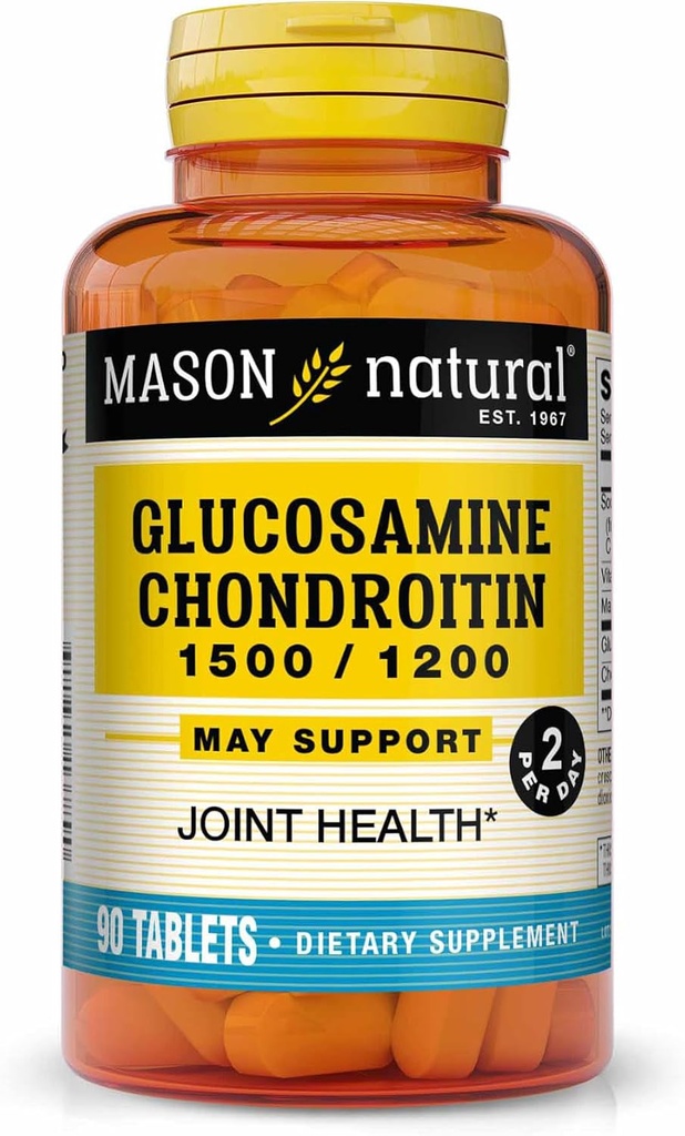 MASON NATURAL Glucosamine Chondroitin 1500/1200 2 Por día con vitamina C - Apoya la salud conjunta, la flexibilidad mejorada y la movilidad*, 90 cápsulas