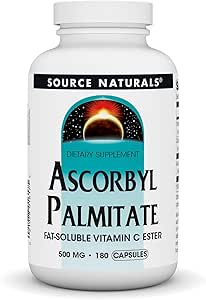 Fuente Naturales Ascorbyl Palmitate 500mg Fat-Soluble Vitamin C Ester Suplemento - 180 cápsulas