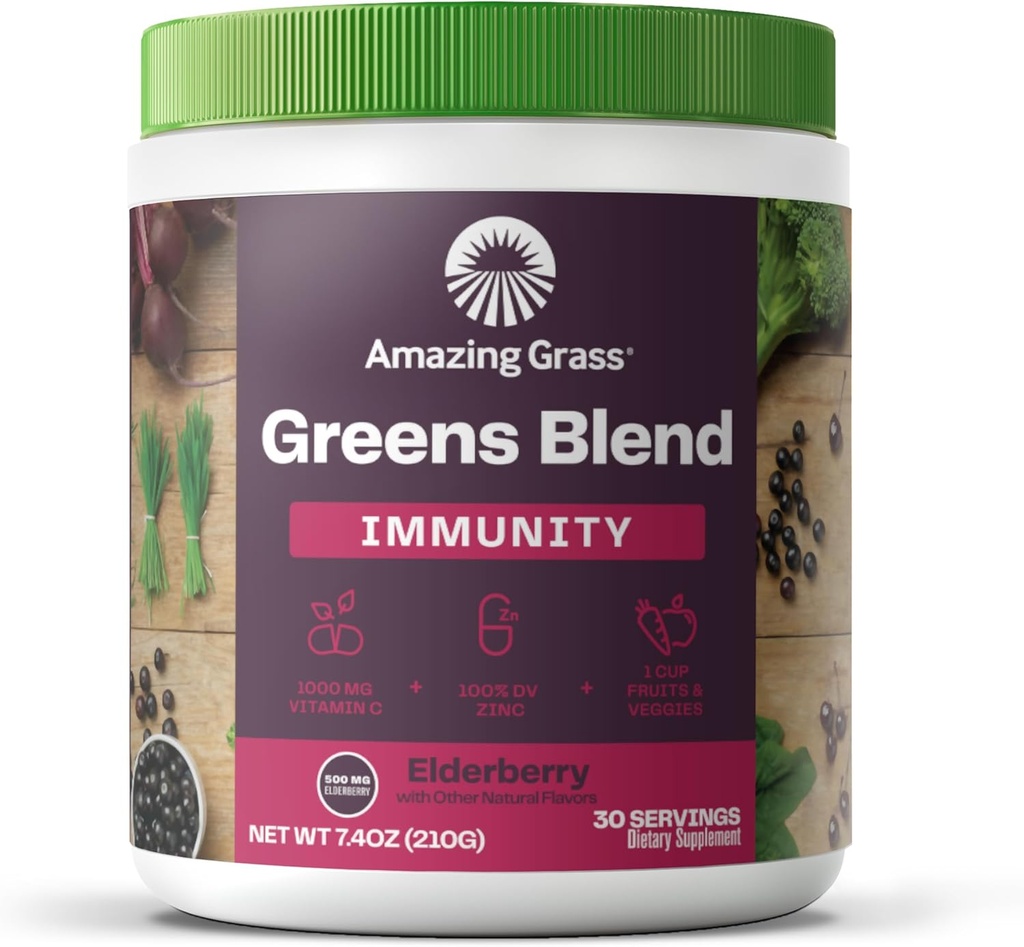 Increíble Grass Greens Blend Superfood for Immune Support: Super Greens Powder Smoothie Mix with Organic Spirulina, Chlorella, Beet Root Powder, Digestive Enzymes & Probiotics, Elderberry, 30 Servings
