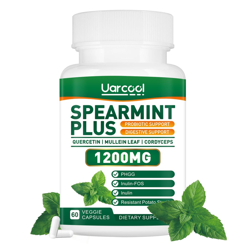 Spearmint Plus Suplemento 1200mg - para la salud digestiva, de la piel y del estómago, Spearmint alternativo Té- USA Hecho &amp; Tested - 60 Softgels