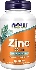 AHORA Suplementos de alimentos, Zinc (Gluconato de zinc) 50 mg, soporta funciones de enzima*, soporte de inmuno*, 250 tabletas