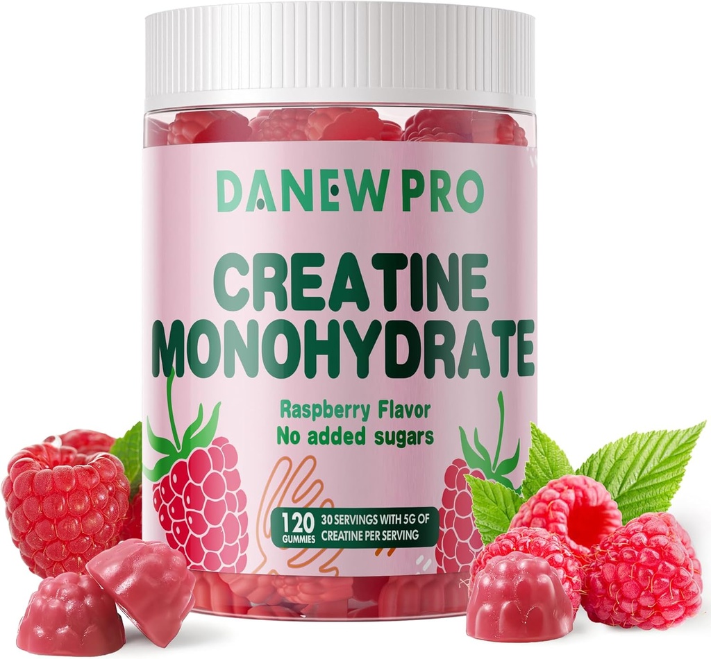 Cretina Monohydrate Gummies for Men &amp; Women-5g of Creatine Monohydrate per Serving - Sugar Free,Vegan, Raspberry Flavor, 120 Condes